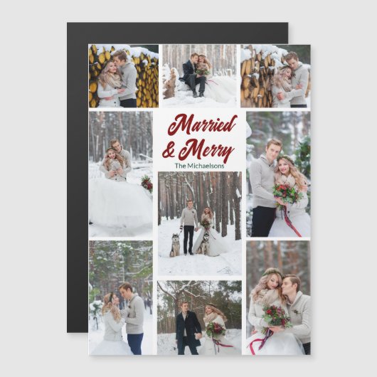 Married & Merry Christmas Photo Collage Magnet (正面/裏面)