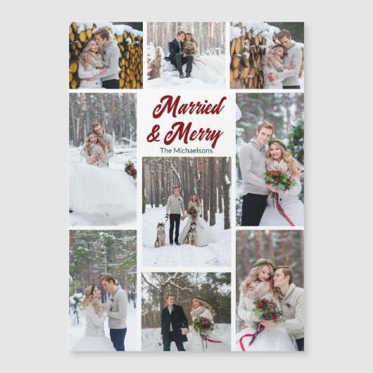 Married & Merry Christmas Photo Collage Magnet (正面)