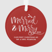 Married & Merry First Christmas double sided red オーナメント (裏面)