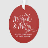 Married & Merry First Christmas double sided red オーナメント (正面)