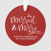 Married & Merry First Christmas double sided red オーナメント (正面)