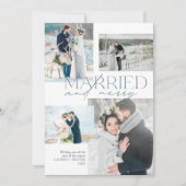 Married & Merry Newlywed Rustic Blue Photo Collage シーズンカード (正面)