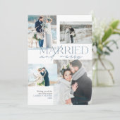 Married & Merry Newlywed Rustic Blue Photo Collage シーズンカード (スタンド正面)