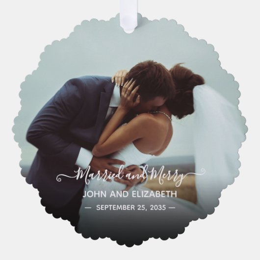 Married Merry Newlyweds Photo 1st Christmas Mr Mr オーナメントカード (正面)