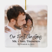 Married Merry Photo First Christmas Modern  セラミックオーナメント (裏面)