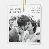 Married & Merry Photo, Names & Date Christmas セラミックオーナメント (左)