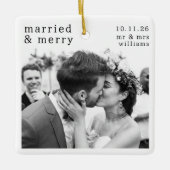 Married & Merry Photo, Names & Date Christmas セラミックオーナメント (正面)