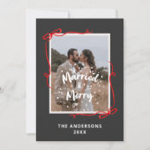 Married Merry Red Bows 2 Photos Wedding Christmas サンキューカード (正面)