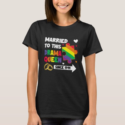 Married Since 1991 LGBT Wedding Lesbian Gay Couple Tシャツ (正面)