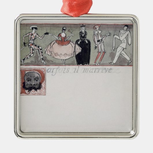 「m'arrive」Parfois il (紙のインクおよびw/c) メタルオーナメント (正面)