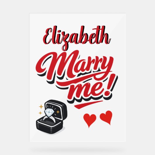 Marry Me プロポーズ 名前入りカスタム アクリルサイン (正面)