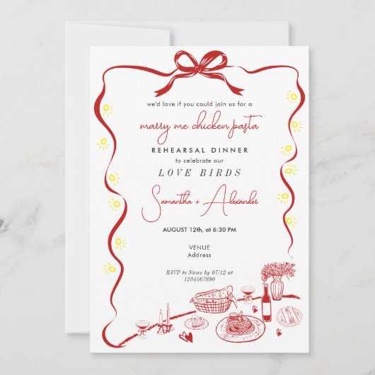 Marry Me Chicken Pasta R Wedding Rehearsal Dinner  招待状 (正面)