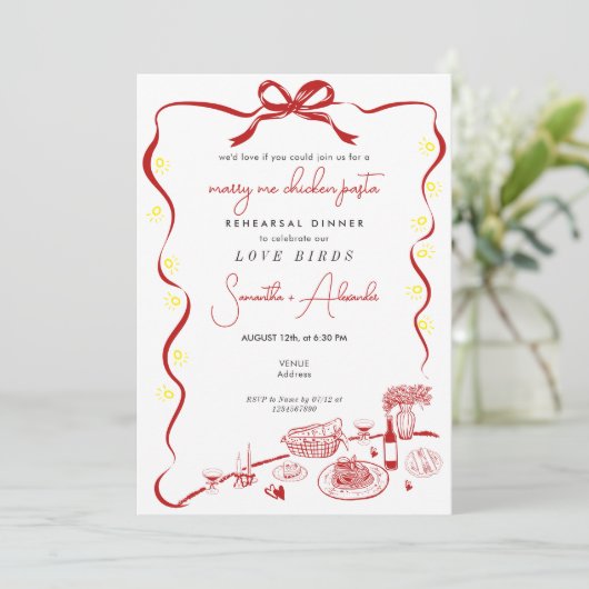 Marry Me Chicken Pasta R Wedding Rehearsal Dinner  招待状 (スタンド正面)