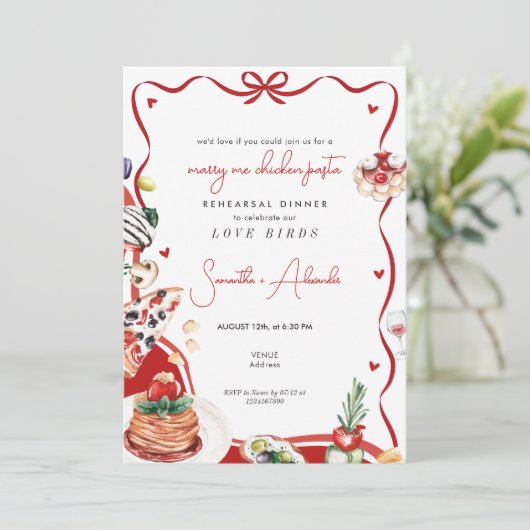 Marry Me Chicken Pasta Wedding Rehearsal Dinner 招待状 (スタンド正面)