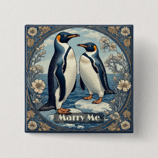 Marry Me Penguin Ice Bird Snow Glacier Winter Lake 缶バッジ