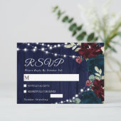 MarsalaとNavyの花の結婚式RSVPカード 出欠カード (スタンド正面)
