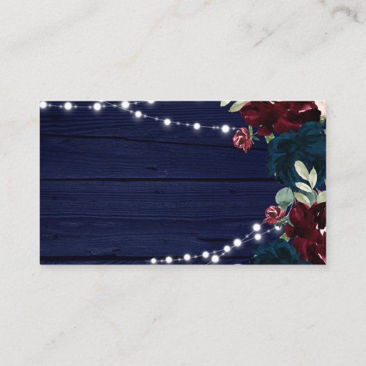 MarsalaとNavyの花素朴の結婚QR RSVP エンクロージャーカード (裏面)