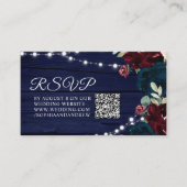 MarsalaとNavyの花素朴の結婚QR RSVP エンクロージャーカード (正面)