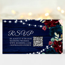 MarsalaとNavyの花素朴の結婚QR RSVP