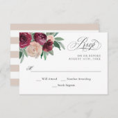 MarsalaとPink WaterカラーフローラRSVP 出欠カード (正面/裏面)