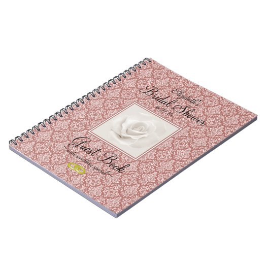 Marsalaのダマスク織およびばら色のブライダルシャワーの来客名簿- ノートブック (左側)