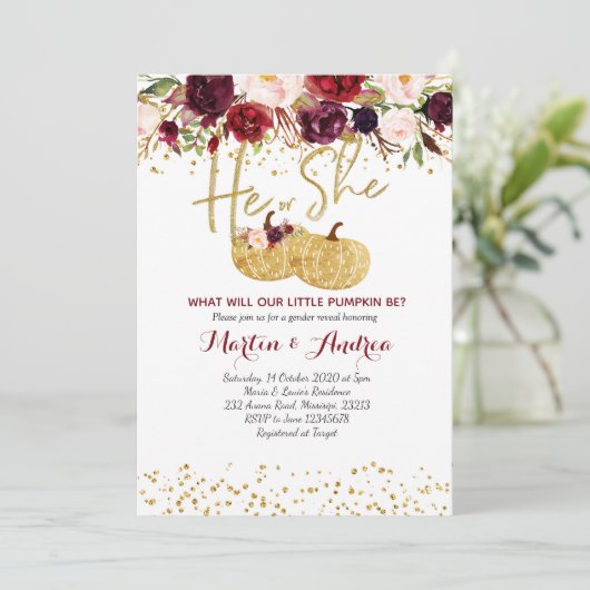 Marsalaの性はベビーシャワーの招待状を明らかにします 招待状 (スタンド正面)