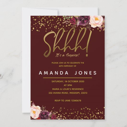 Marsalaの驚きの誕生日のパーティの招待状 招待状 (正面)