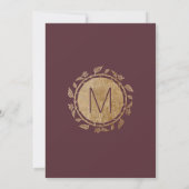 Marsalaエレガントな赤いバーガンディの金ゴールドの花の結婚式 招待状 (裏面)