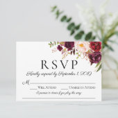 MarsalaフローラウェディングRSVPカードと歌の選択 出欠カード (スタンド正面)