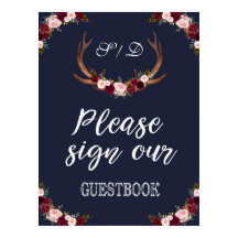 Marsalaフローラネイビーブルー署名Our Guestbook Sign
