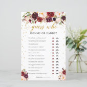 Marsalaフローラママまたはパパ赤ちゃんシャワーゲーム (スタンド正面)