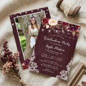 Marsalaフローラレース文字列ライト写真卒業 招待状