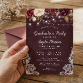 Marsalaフローラレース文字列ライト写真卒業 招待状