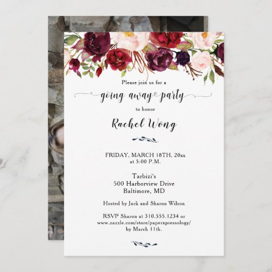 Marsalaフローラ移動遠くにパーティー写真 招待状 (正面/裏面)