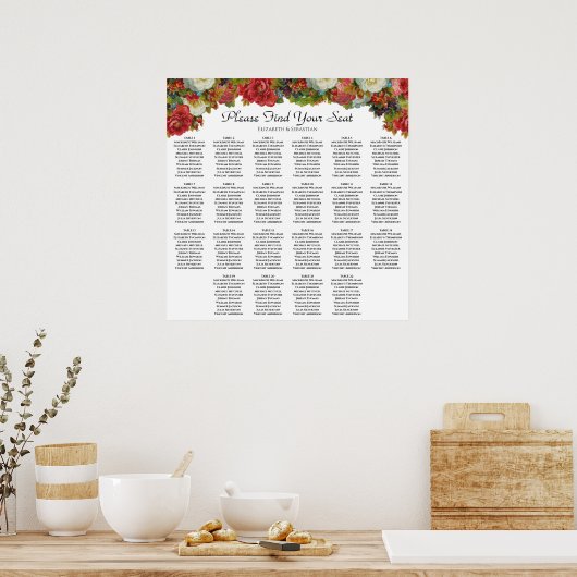 Marsalaフローラ22台結婚の座席表 ポスター (キッチン)