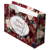 Marsala及びパーソナライズな海軍花のメリークリスマス ラージペーパーバッグ (正面アングル)