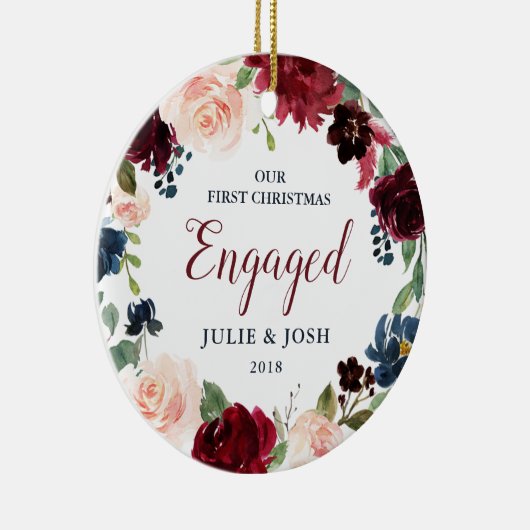 Marsala及び婚約したな海軍花の初めてのクリスマス セラミックオーナメント (右)