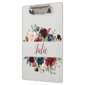 Marsala及び海軍花のぼろぼろのシックなパーソナライズ クリップボード (左)