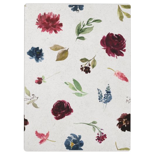 Marsala及び海軍花のぼろぼろのシックなパーソナライズ クリップボード (裏面)