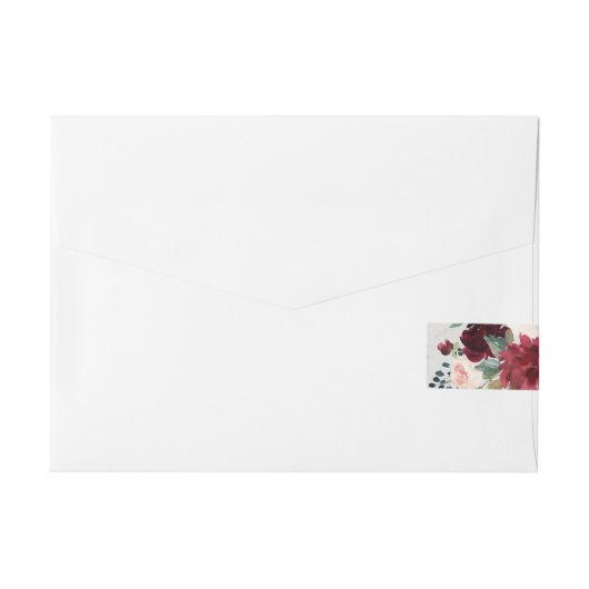 Marsala及び海軍花のぼろぼろのシックなパーソナライズ ラップアラウンド宛名ラベル (裏面)