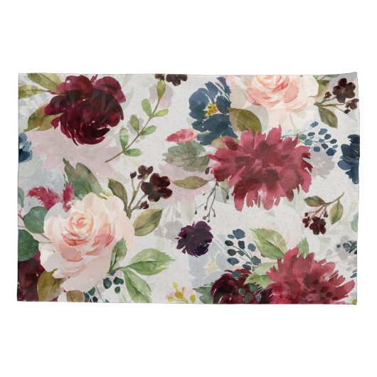 Marsala及び海軍花のぼろぼろのシックな寝具のカスタム 枕カバー (裏面)