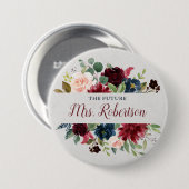 Marsala及び海軍花のパーソナライズな未来の夫人 缶バッジ (正面&裏面)