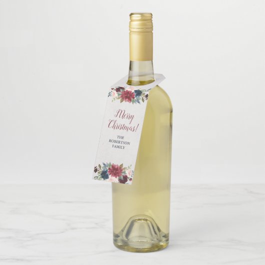 Marsala及び海軍花のメリークリスマスのワイン ボトルネックタグ (アングル)