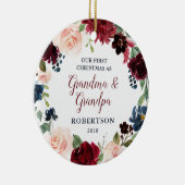 Marsala及び海軍花の赤面のバラの祖母の祖父 セラミックオーナメント (右)