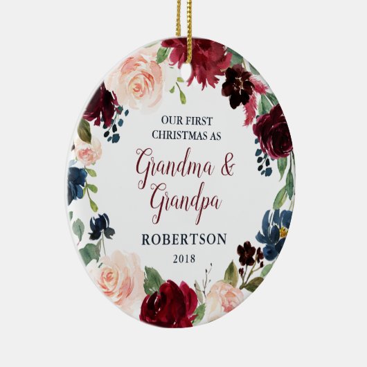 Marsala及び海軍花の赤面のバラの祖母の祖父 セラミックオーナメント (右)