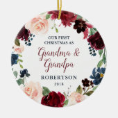 Marsala及び海軍花の赤面のバラの祖母の祖父 セラミックオーナメント (正面)