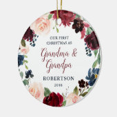 Marsala及び海軍花の赤面のバラの祖母の祖父 セラミックオーナメント (左)