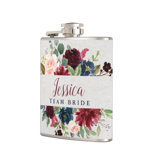 Marsala海軍花のぼろぼろのシックなチーム花嫁のカスタム フラスク (左)