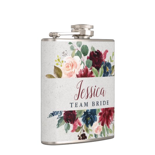 Marsala海軍花のぼろぼろのシックなチーム花嫁のカスタム フラスク (右)