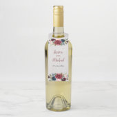 Marsala海軍花のぼろぼろのシックな結婚式のワイン ボトルネックタグ (ボトル)